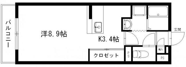 グランストーク初生(ワンルーム/1階)の間取り写真