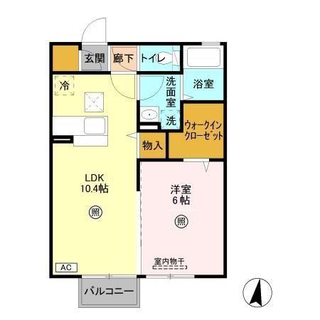 スカイブルー F(1LDK/1階)の間取り写真