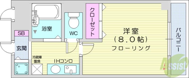 マイプレイス宝蔵院(1K/6階)の間取り写真