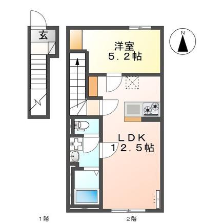 熊本市電健軍線 健軍交番前駅 徒歩65分 2階建 新築(1LDK/2階)の間取り写真