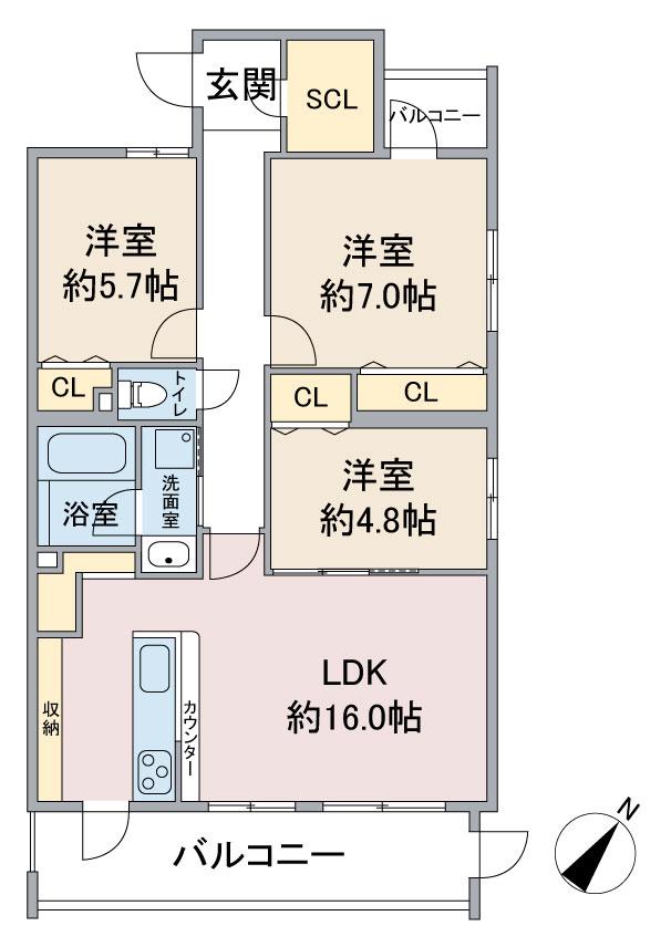 パラドール デ カミヤシロII(3LDK/3階)の間取り写真