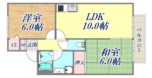 ネオフォレスト昆陽池(2LDK/2階)の間取り写真