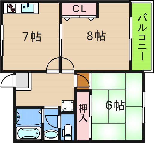 シーダコート(2DK/2階)の間取り写真
