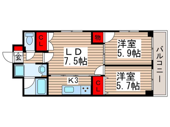 ピュアコートJ(2LDK/2階)の間取り写真