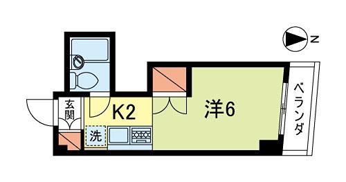 マイシャトー武蔵野(1K/2階)の間取り写真