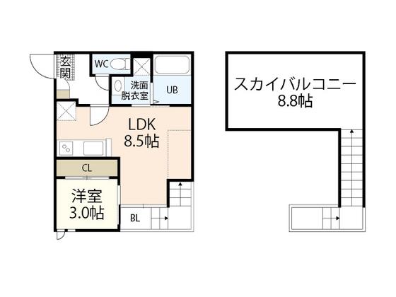GRANDTIC JM 長束(1LDK/2階)の間取り写真