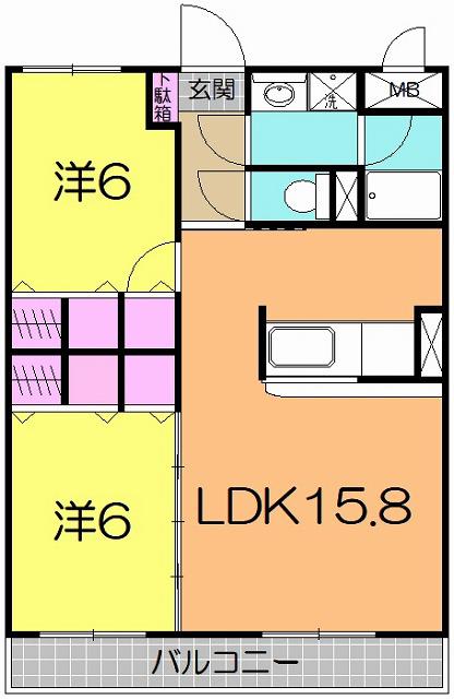 パークフィールド(2LDK/1階)の間取り写真