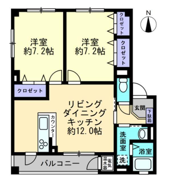 フォブールセレネII(2LDK/1階)の間取り写真