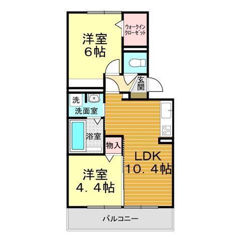 オッツセンチュリー長府 B棟(2LDK/2階)の間取り写真