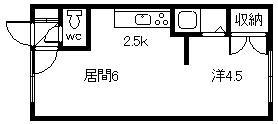 ハウスゆーとぴあIII(1DK/2階)の間取り写真