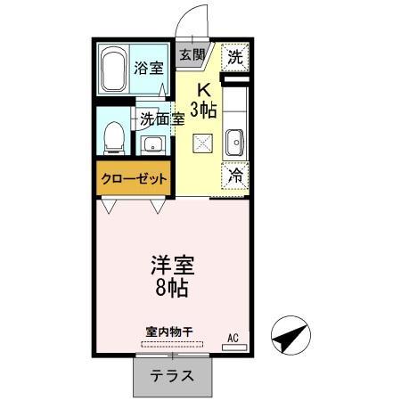コーポジュネスA棟(1K/1階)の間取り写真