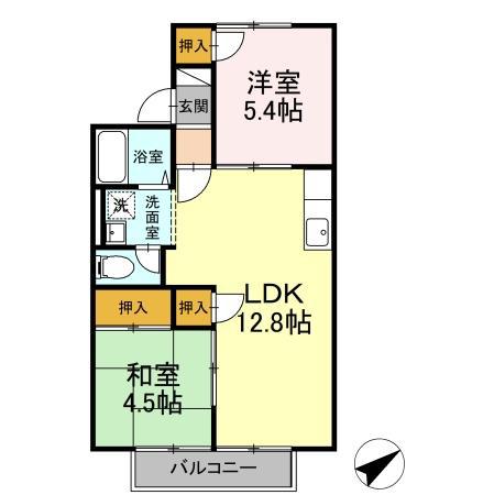 コーポ白水(2LDK/1階)の間取り写真