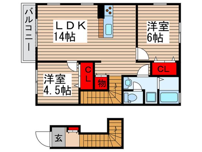 シャトーブリアンフラットI(2LDK/1階)の間取り写真