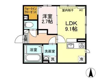 ヒルズ相染(1LDK/1階)の間取り写真