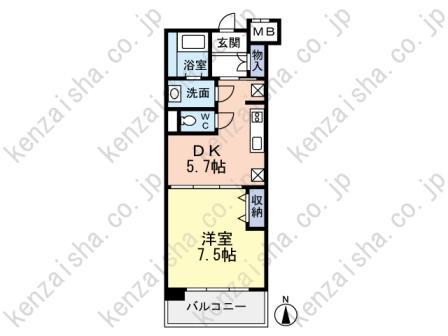 ヒューモスシエナ大和町(1DK/2階)の間取り写真