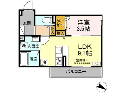 メルベーユ(1LDK/3階)の間取り写真