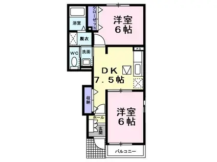 プラシードII(2DK/1階)の間取り写真