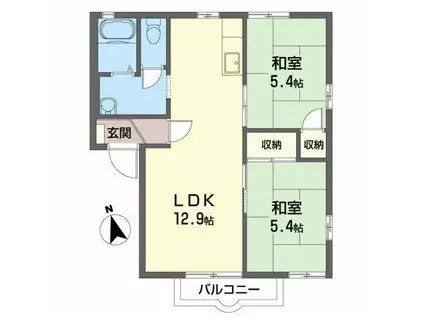 コモンウィステリアA棟(2LDK/2階)の間取り写真