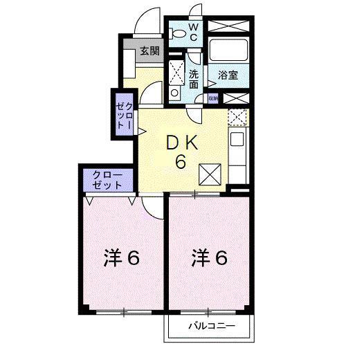 アカシアB(2DK/1階)の間取り写真