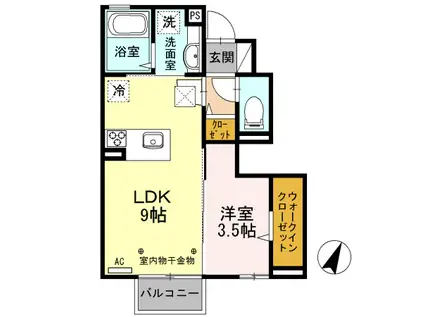 ルミエール・K ダ(1LDK/1階)の間取り写真