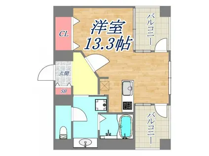 プレジール三ノ宮(1K/2階)の間取り写真