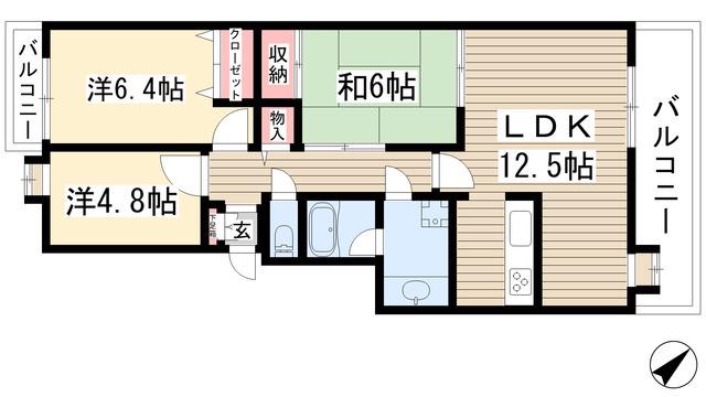 パークノヴァ上社北(3LDK/1階)の間取り写真