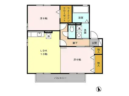 ラークハイム三蔵子 B棟(2LDK/2階)の間取り写真