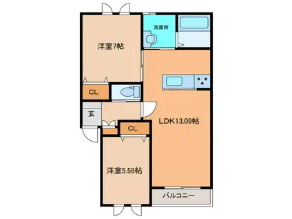 M CUBEI(2LDK/2階)の間取り写真