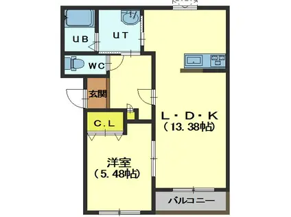 パレ・ドゥ・ヴォーグII(1LDK/1階)の間取り写真