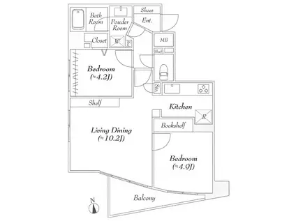 エクセルシオール麻布(2LDK/6階)の間取り写真