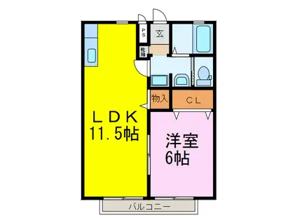 サンシティー小野田(1LDK/2階)の間取り写真