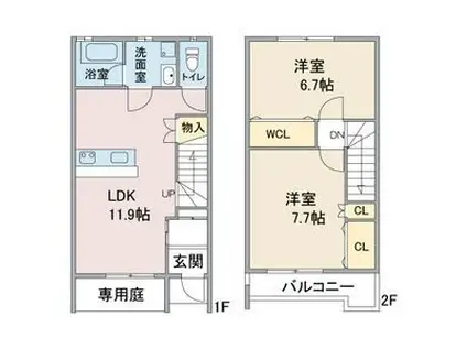ルーミナス タウン 1号棟・2号棟(2LDK/1階)の間取り写真