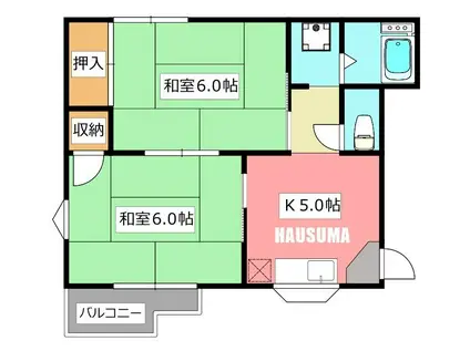 オークウッドアパートメント(2K/2階)の間取り写真