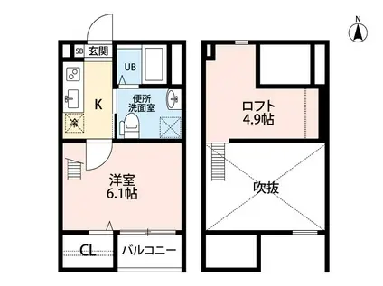 カーサ瑞穂(1SK/2階)の間取り写真
