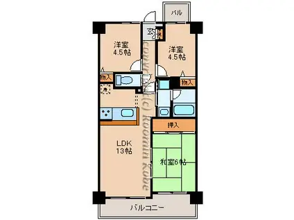 ウェルフェア明石(3LDK/6階)の間取り写真