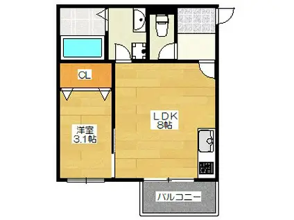 杉塚2丁目APB棟(1LDK/2階)の間取り写真