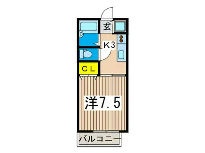 ポートヴィラ金沢文庫III(1K/2階)の間取り写真