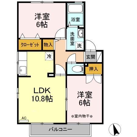 フラワーレジデンスフォレストII(2LDK/2階)の間取り写真