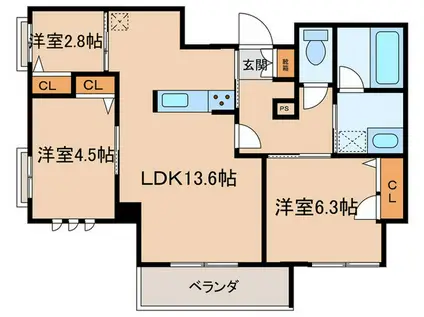 SHA MAISON 岡本駅前(3LDK/2階)の間取り写真