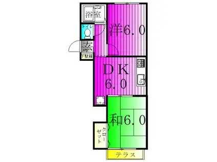 メゾンヤマリII(2DK/1階)の間取り写真