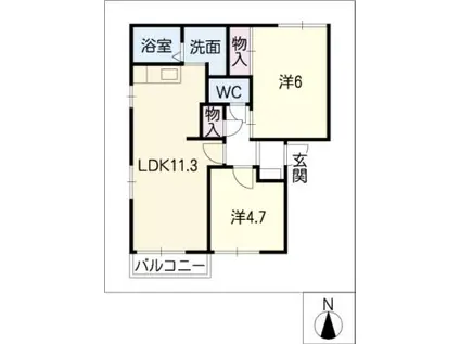 ファインビレッジB棟(2LDK/2階)の間取り写真