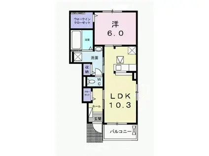 プラシードYMII(1LDK/1階)の間取り写真