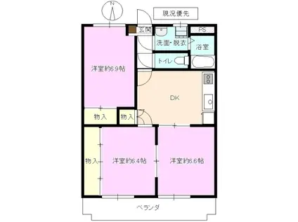 サンモール日詰(3DK/1階)の間取り写真