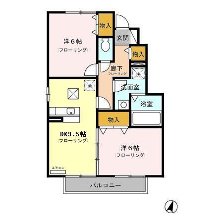 ローズコートII(2DK/1階)の間取り写真