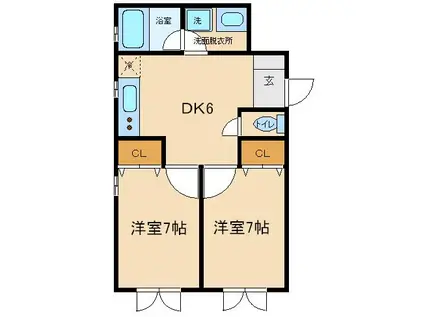 ディーゴス13(2DK/2階)の間取り写真