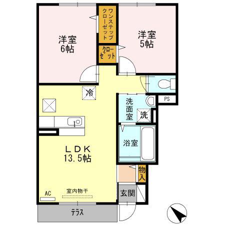 エスポワールA棟(2LDK/1階)の間取り写真