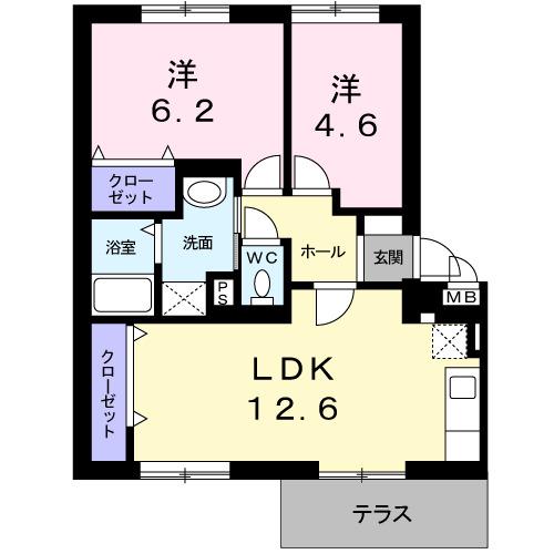 ニューエルディム小田(2LDK/1階)の間取り写真