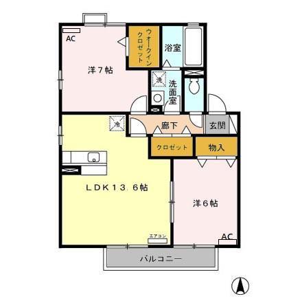 ブラン・ブルーB(2LDK/2階)の間取り写真
