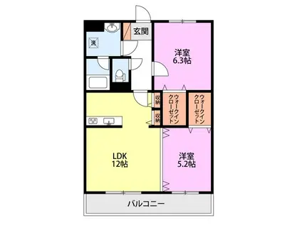 RESIDENCE HILL ウエスト裏館(2LDK/3階)の間取り写真