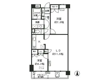 レジデンスシャルマン林試の森(2LDK/2階)の間取り写真